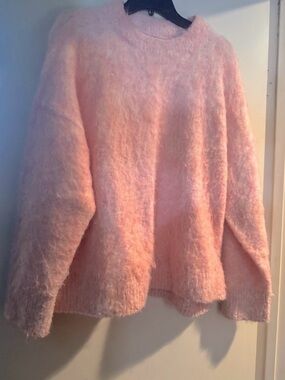 Topshop Blush Pink Fuzzy Crewneck Sweater